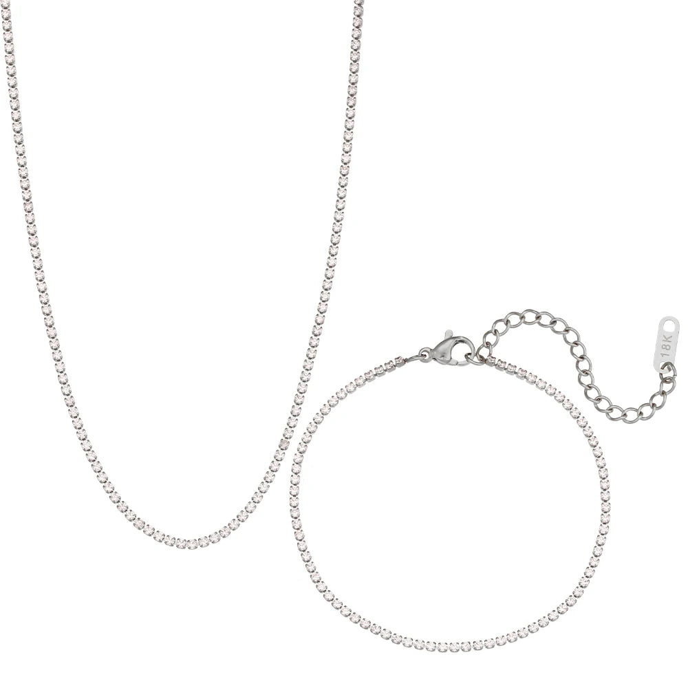 Minimalist Tennis Necklace and Bracelet Set Gold