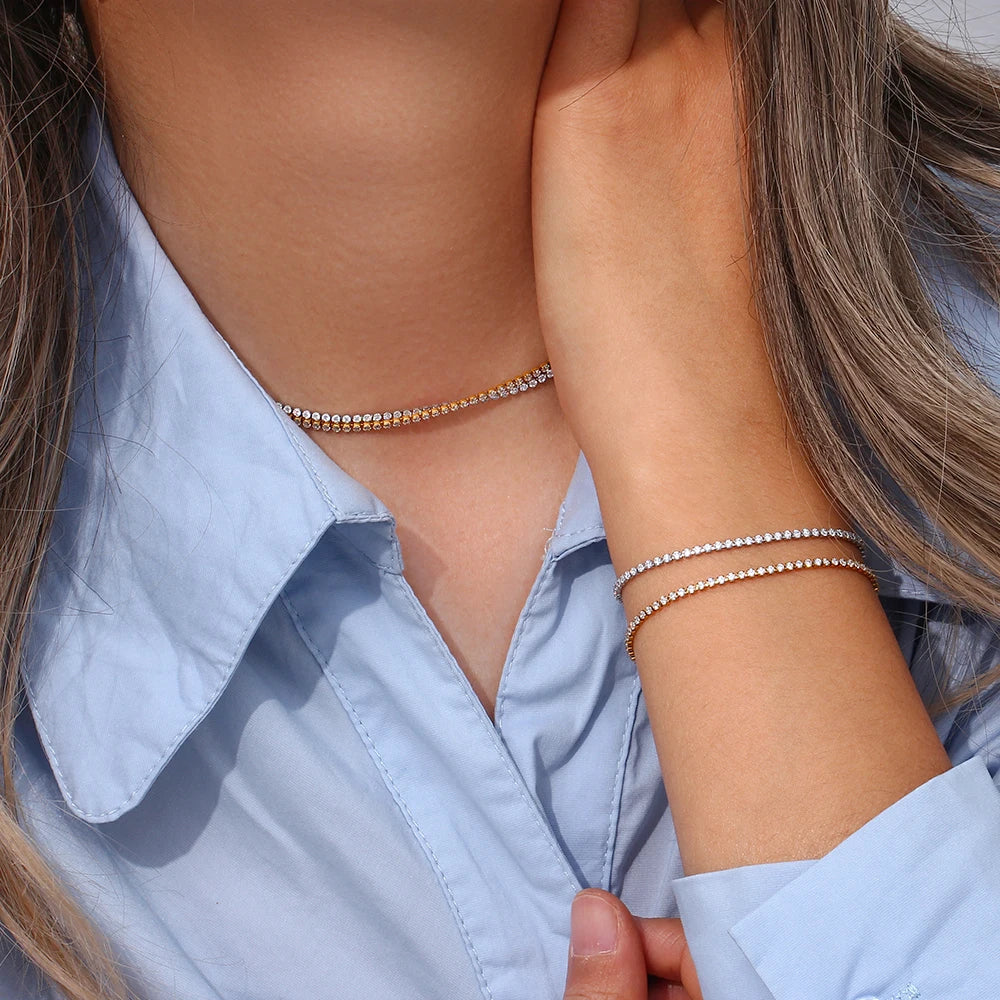 Minimalist Tennis Necklace and Bracelet Set